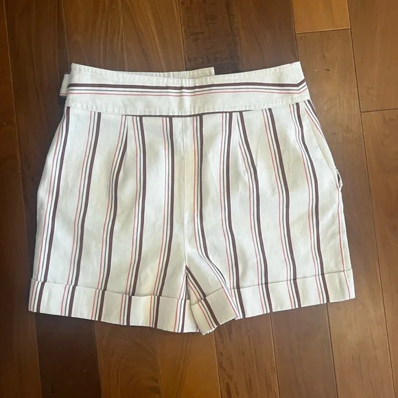 NWT Linen / Cotton Sézane Cedric Shorts / Size 2 (34) / Striped Beige Pink Brown